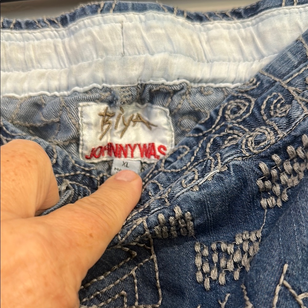 Johnny Was Denim Embroidered joggers